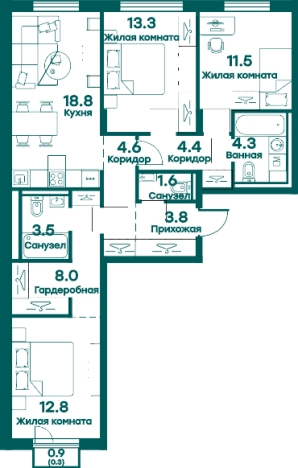 Купить трехкомнатную квартиру в Одинцове. Вариант № 145202, 0, площадь -  квм, цена 16088287 рублей
