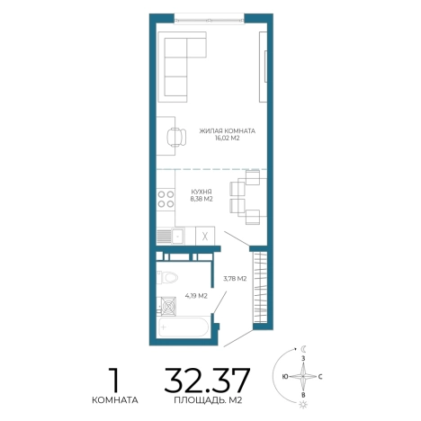 . Вариант № 3445139, 0, площадь - 32.37 квм, цена 2978040 рублей