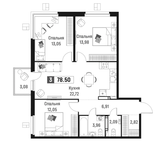 Купить многокомнатную квартиру в Всеволожске. Вариант № 6867966, 0, площадь -  квм, цена 14878625 рублей