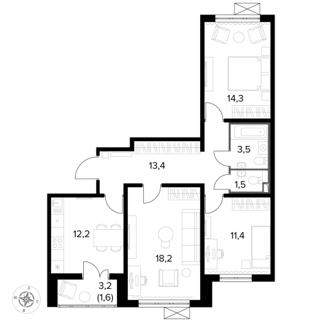 Купить трехкомнатную квартиру у метро Битца в Видном. Вариант № 9838562, 0, площадь -  квм, цена 22571260 рублей