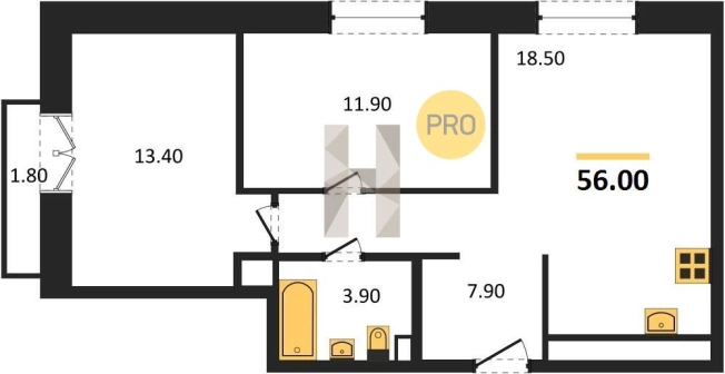 . Вариант № 70457, 0, площадь - 56 квм, цена 4264000 рублей