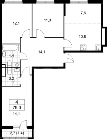Купить многокомнатную квартиру в ЖК Родные кварталы в Москве. Вариант № 3950823, 0, площадь -  квм, цена 14282852 рублей