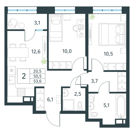 Купить двухкомнатную квартиру в ЖК мкр. Хороший в Чите. Вариант № 153694, 0, площадь -  квм, цена 9755200 рублей