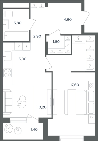 Купить двухкомнатную квартиру в новостройках в Одинцове. Вариант № 157085, 0, площадь -  квм, цена 9442341 рублей