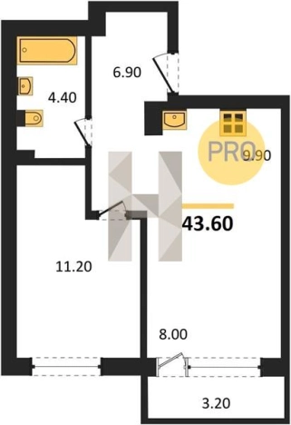 . Вариант № 68536, 0, площадь - 43.6 квм, цена 3466200 рублей