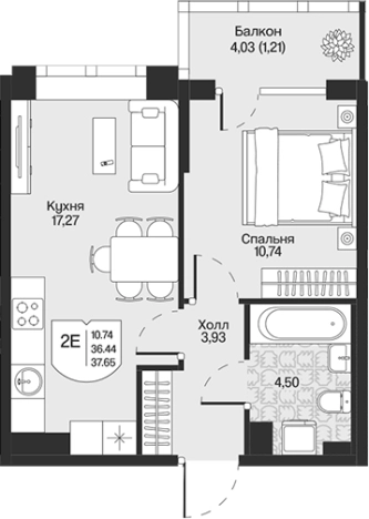 . Вариант № 7261328, 0, площадь - 36.44 квм, цена 8471867 рублей