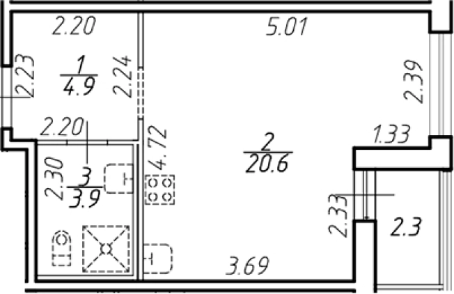 . Вариант № 8033127, 0, площадь - 29.4 квм, цена 5827668 рублей