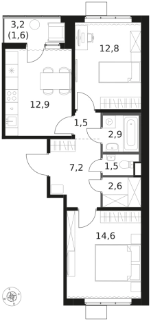 Купить двухкомнатную квартиру в ЖК 1-й Химкинский в Химках. Вариант № 9701699, 0, площадь -  квм, цена 16591680 рублей