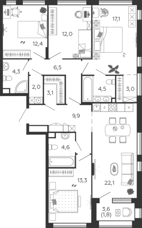 Купить квартиру в ЖК Shagal в Москве. Вариант № 164735, 0, площадь -  квм, цена 53820036 рублей