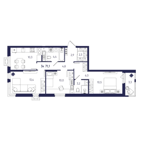 . Вариант № 10320407, 0, площадь - 71.1 квм, цена 6541200 рублей