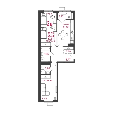 Купить двухкомнатную квартиру на улице Заводская в Пензенской области. Вариант № 151610, 0, площадь - квм, цена 5923280 рублей