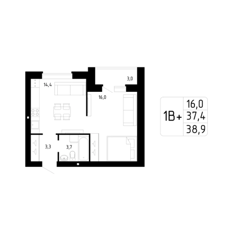 . Вариант № 103049, 0, площадь - 38.9 квм, цена 4089000 рублей
