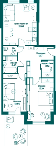 Купить трехкомнатную квартиру в Одинцове. Вариант № 75347, 0, площадь - квм, цена 12817207 рублей