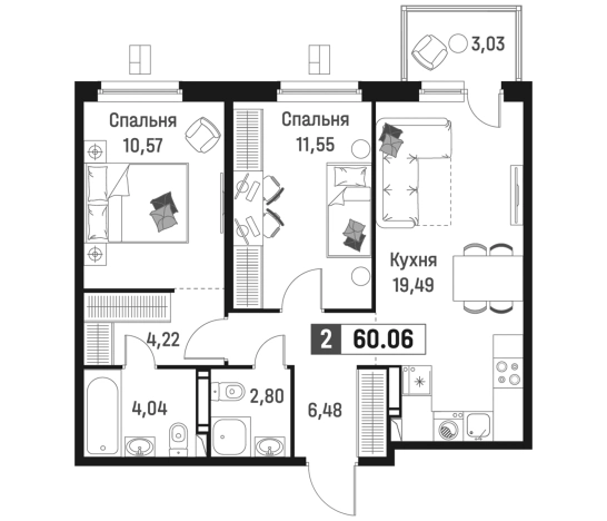 Купить трехкомнатную квартиру в Мурине. Вариант № 6867161, 0, площадь -  квм, цена 11251272 рублей