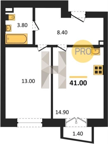. Вариант № 68654, 0, площадь - 41 квм, цена 3385900 рублей