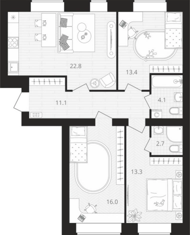 Купить трехкомнатную квартиру в ЖК Жилой комплекс "Кантри" в Пензенской области. Вариант № 120051, 0, площадь -  квм, цена 7672800 рублей