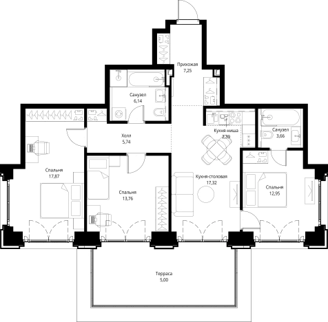 Купить трехкомнатную квартиру у метро Мякинино в Москве. Вариант № 8170203, 0, площадь -  квм, цена 58478074 рублей