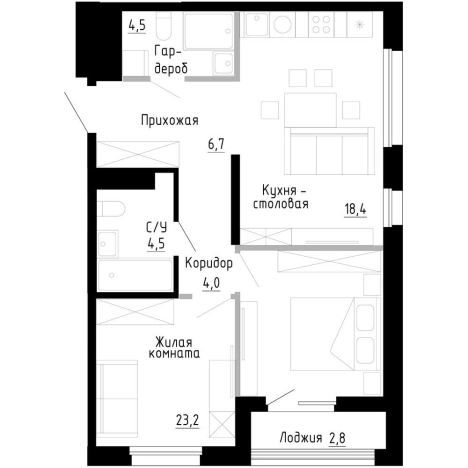 . Вариант № 9768545, 0, площадь - 62.7 квм, цена 13605900 рублей