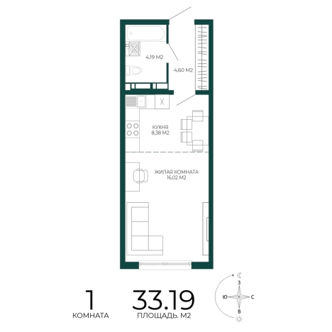 Купить однокомнатную квартиру в ЖК Жилой комплекс "Чаадаев" в Пензе. Вариант № 5388697, 0, площадь -  квм, цена 3053480 рублей