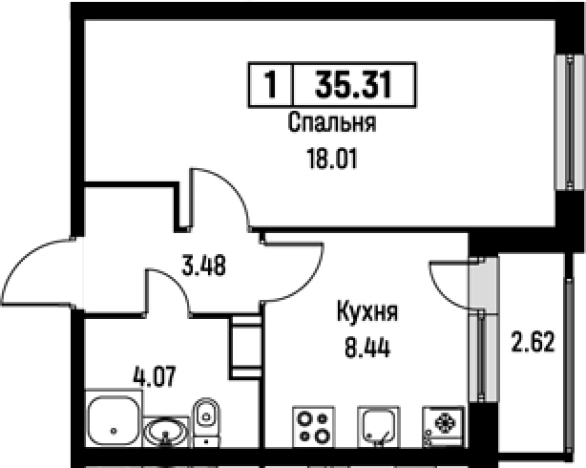 Купить однокомнатную квартиру у метро Девяткино в Мурине. Вариант № 8062293, 0, площадь - квм, цена 5688480 рублей