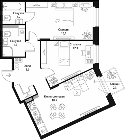 Купить трехкомнатную квартиру в ЖК Экография в Ленинградской области. Вариант № 7829461, 0, площадь -  квм, цена 14396200 рублей