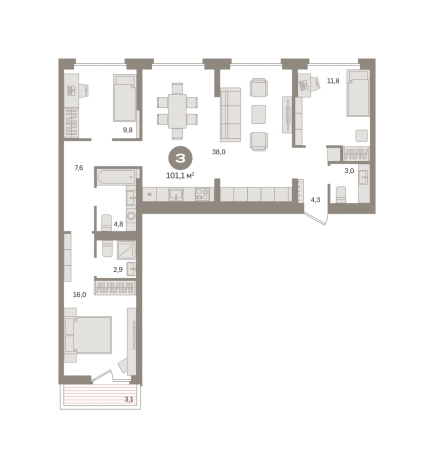 . Вариант № 8498082, 0, площадь - 101.09 квм, цена 16350000 рублей