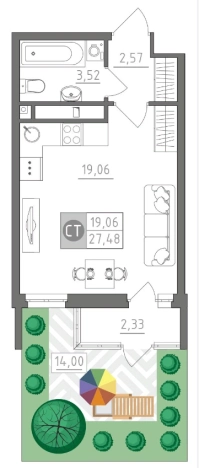 Купить Студию в Тульской области. Вариант № 71852, 0, площадь -  квм, цена 3131896 рублей