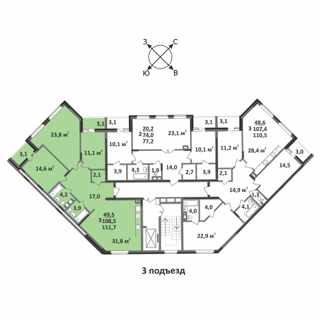 Купить квартиру в новостройках в ЖК "Грани" в Коврове. Вариант № 148548, 2, площадь -  квм, цена 10736000 рублей