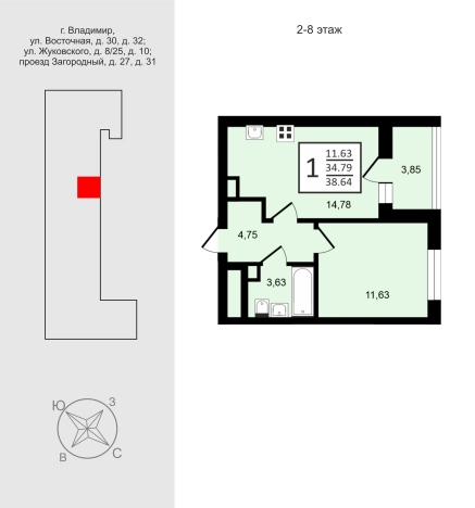 Купить квартиру на улице Жуковского в Владимире. Вариант № 3080240, 0, площадь -  квм, цена 5356700 рублей