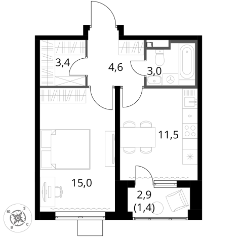 Купить однокомнатную квартиру в новостройках на улице Проектируемый проезд № 6415 в Москве. Вариант № 9946964, 0, площадь -  квм, цена 12342970 рублей