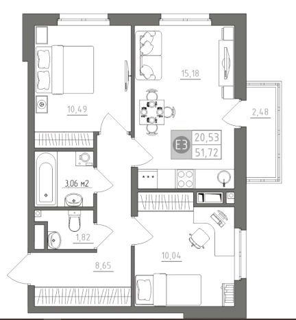 Купить двухкомнатную квартиру на улице Героев России в Туле. Вариант № 72861, 0, площадь -  квм, цена 5429048 рублей