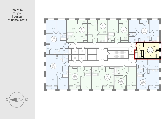 Купить однокомнатную квартиру в новостройках в ЖК UNO в Владимире. Вариант № 244540, 1, площадь -  квм, цена 5846300 рублей