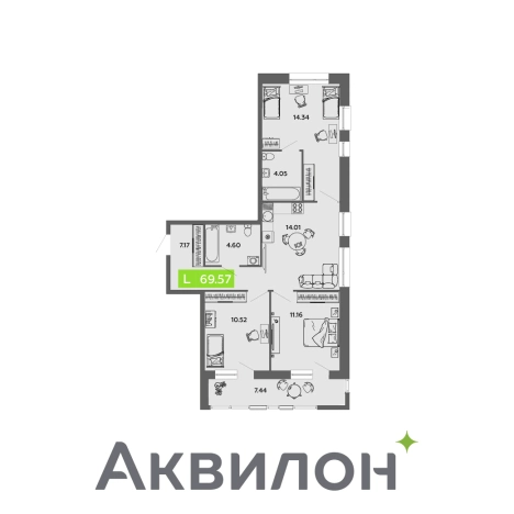 Купить квартиру в Архангельске. Вариант № 6716292, 3, площадь -  квм, цена 11190464 рублей