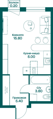 Купить Студию в Одинцове. Вариант № 93248, 0, площадь -  квм, цена 7111440 рублей