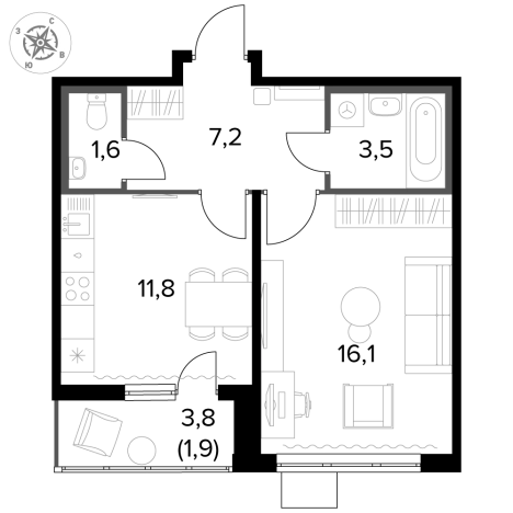 . Вариант № 9905165, 0, площадь - 42.1 квм, цена 13509890 рублей