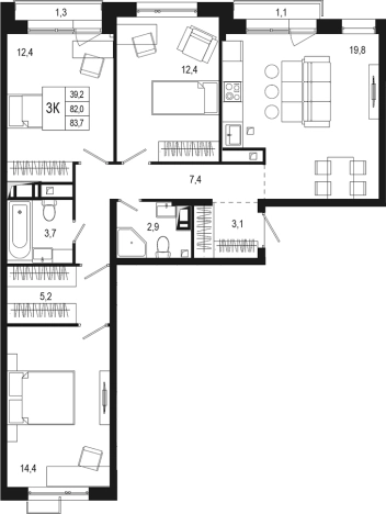 Купить трехкомнатную квартиру в Подольске. Вариант № 120406, 0, площадь -  квм, цена 15940574 рублей