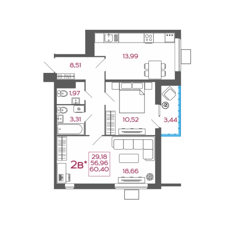 Купить двухкомнатную квартиру в ЖК Жилой комплекс "Новобережье" в Пензенской области. Вариант № 2351783, 0, площадь -  квм, цена 5315200 рублей