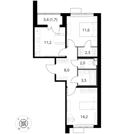Купить двухкомнатную квартиру в ЖК 1-й Шереметьевский в Химках. Вариант № 9825388, 0, площадь -  квм, цена 17707050 рублей