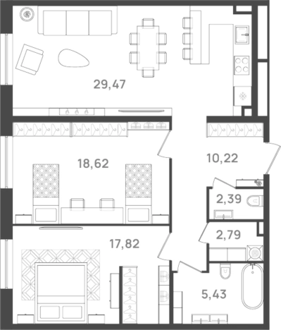 . Вариант № 6203900, 0, площадь - 86.74 квм, цена 33004570 рублей