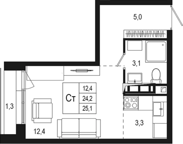 Купить Студию в Подольске. Вариант № 120380, 0, площадь -  квм, цена 6035363 рублей