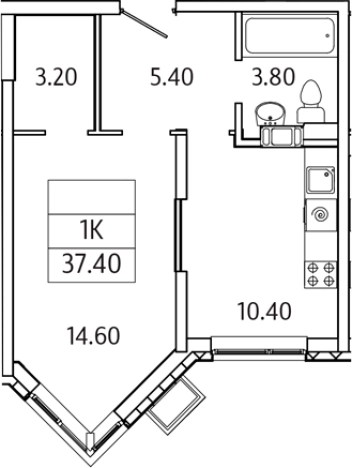 . Вариант № 128732, 0, площадь - 37.4 квм, цена 6353646 рублей