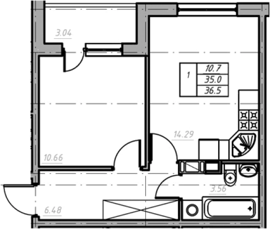 Купить однокомнатную квартиру на улице Евграфова в Всеволожске. Вариант № 6260078, 0, площадь -  квм, цена 5538000 рублей