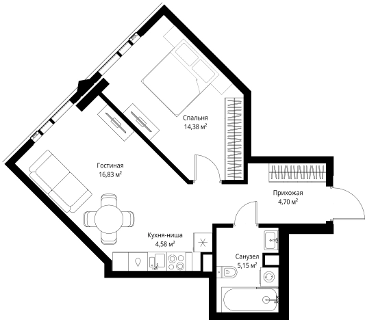 Купить однокомнатную квартиру у метро Хорошево в Москве. Вариант № 755910, 0, площадь -  квм, цена 29944404 рублей