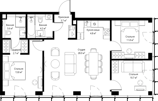 Купить трехкомнатную квартиру в новостройках у метро Дмитровская в Москве. Вариант № 161734, 0, площадь -  квм, цена 56810600 рублей