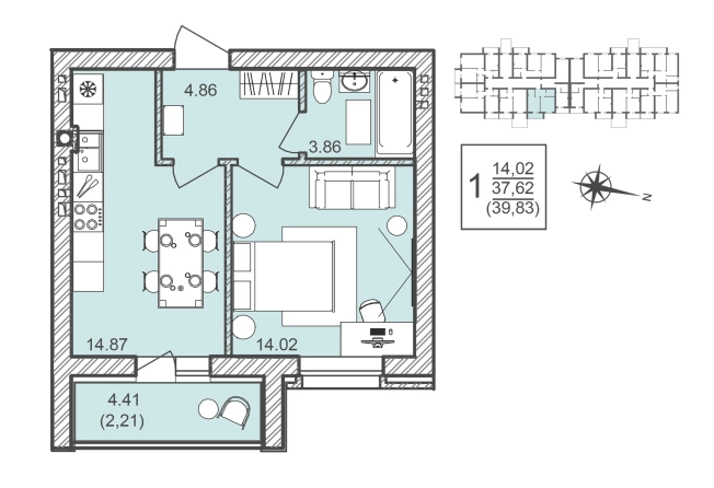 Купить однокомнатную квартиру в ЖК Александровский сад в Воронежской области. Вариант № 137110, 0, площадь -  квм, цена 4977500 рублей