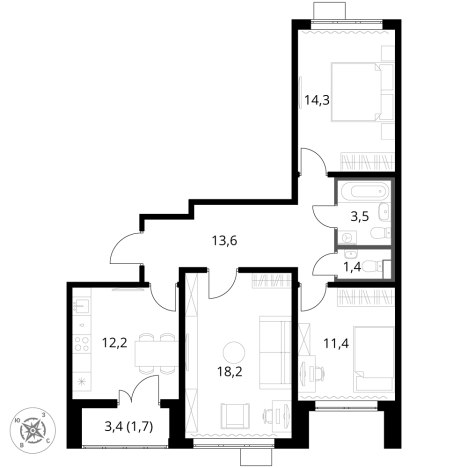 Купить трехкомнатную квартиру у метро Пятницкое шоссе в Химках. Вариант № 9821119, 0, площадь -  квм, цена 24619545 рублей
