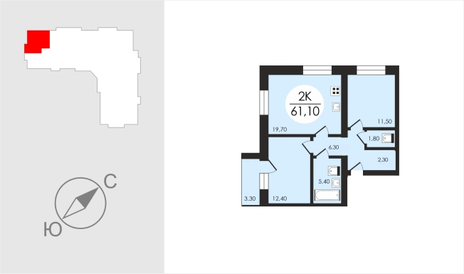 Купить двухкомнатную квартиру в Микрорайоне Молодёжный, Ковров в Коврове. Вариант № 87473, 0, площадь -  квм, цена 5985295 рублей