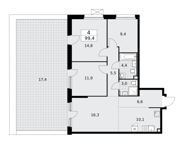 Купить четырехкомнатную квартиру у метро Потапово в Москве. Вариант № 148345, 0, площадь -  квм, цена 36435000 рублей