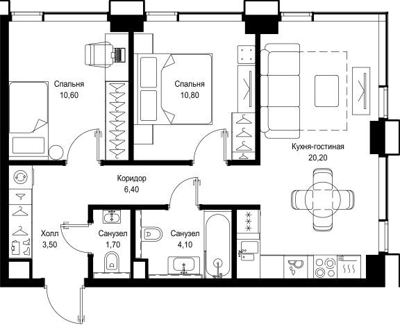 Купить двухкомнатную квартиру у метро Тушинская в Москве. Вариант № 5461731, 0, площадь -  квм, цена 25882410 рублей