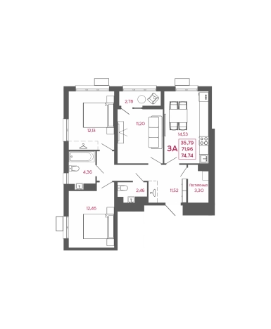 . Вариант № 7658433, 0, площадь - 74.74 квм, цена 6203420 рублей